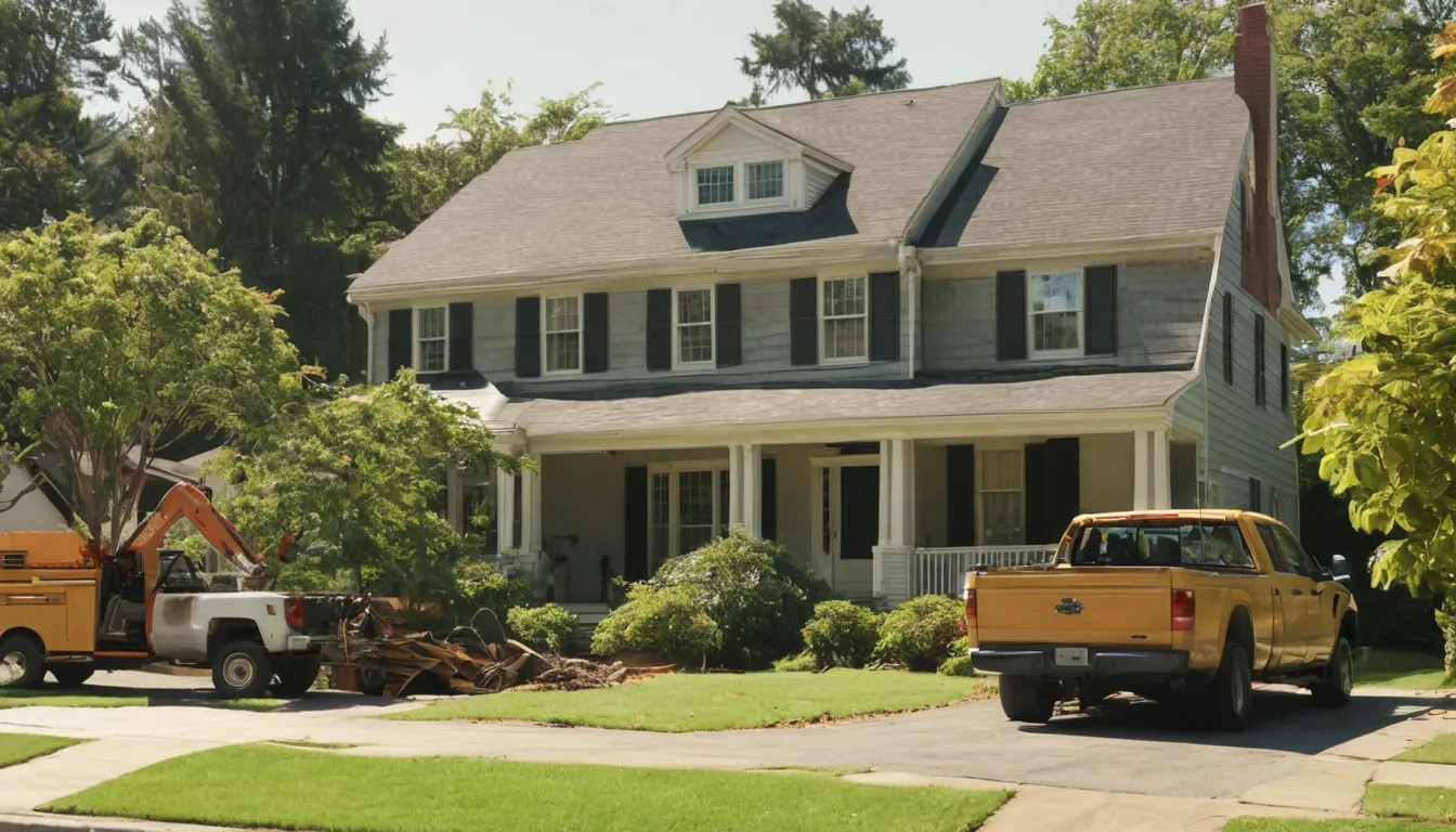 A tree removal provider working on a large tree beside a home in Leesburg